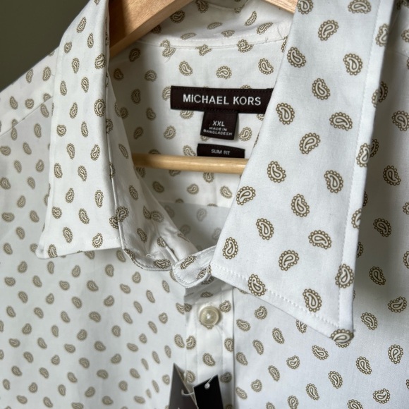 Michael Kors Men’s Slim Fit Stretch White/Tan Pattern Button Up Size XXL NWT $98 - Picture 3 of 13